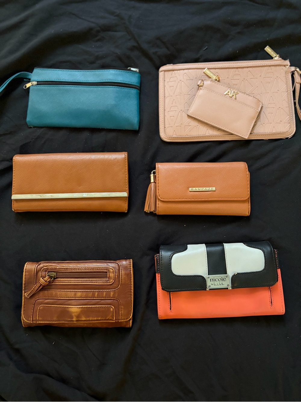 Assorted Women's Wallets and Wristlets - Teal, Blush, Tan, Brown, Orange, Black